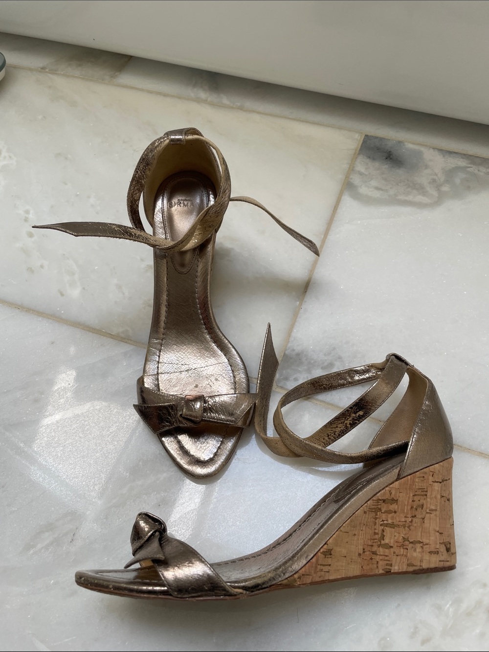 Alexandre Birman Metallic Bronze Cork Wedge Sandals